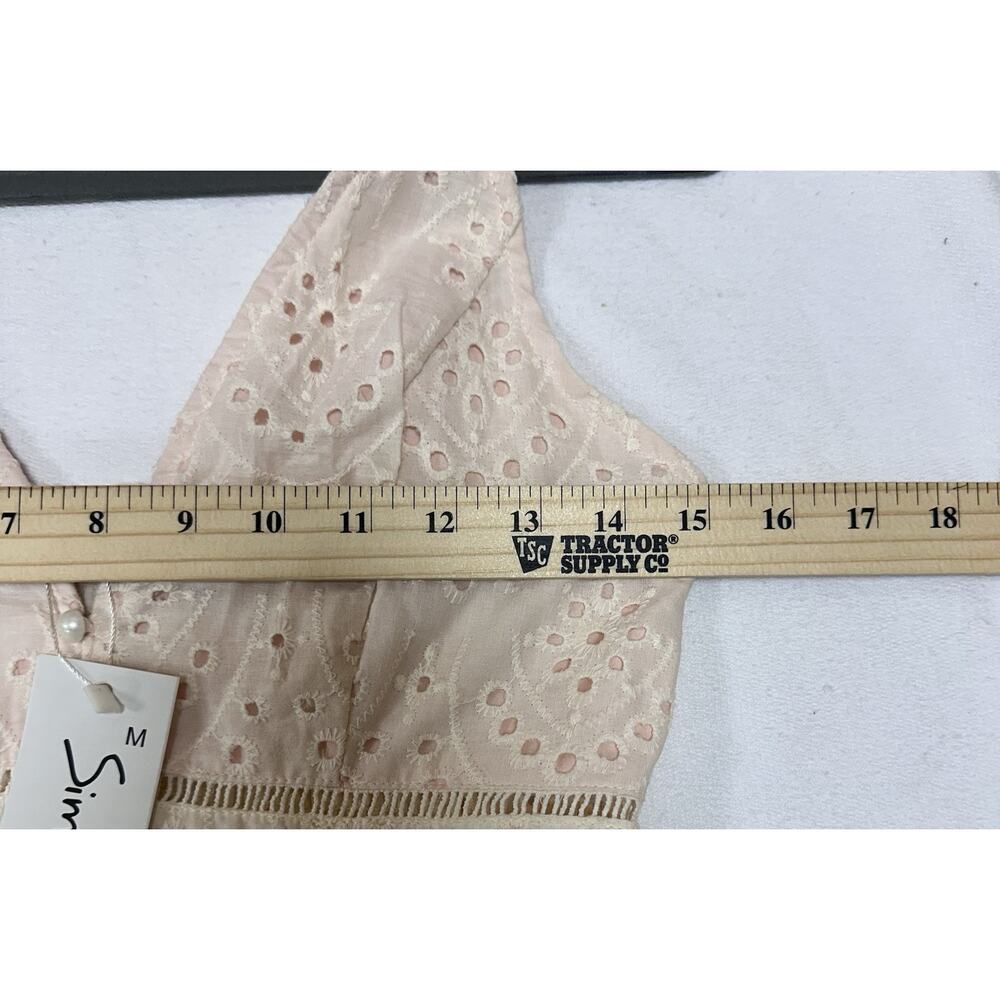 Sexy Eyelet V Neck Cotton Maxi Dress Pearl Buttons Boho Romantic Cottagecore Med - Picture 6 of 8